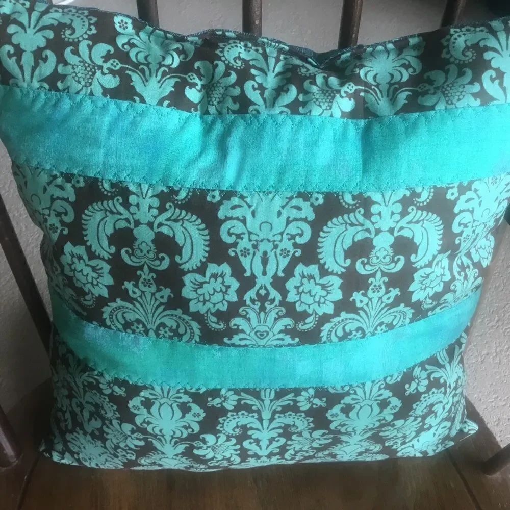 CLOSEOUT SALE $10 NWT Chocolate Brown & Teal Accent Pillow Handcraft